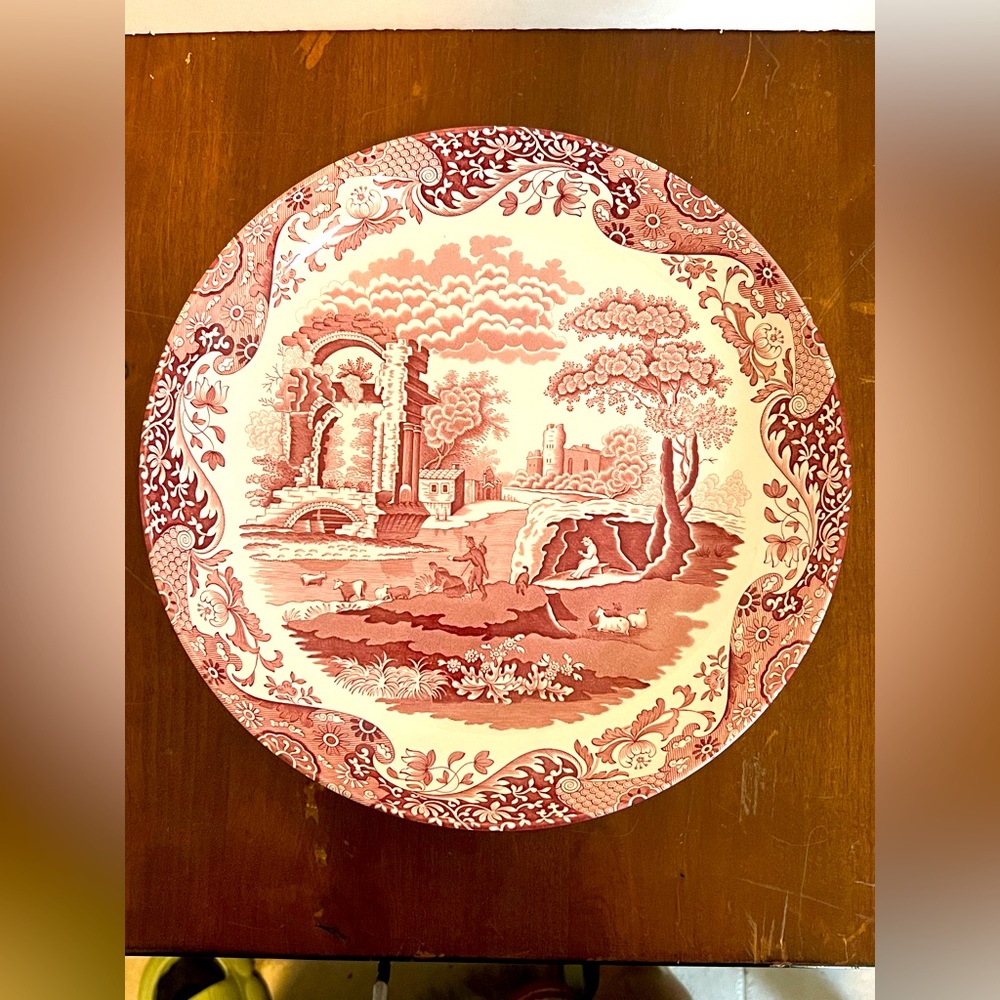 Vintage Spode Italian Red Transferware 12” Serving Plater Made in England